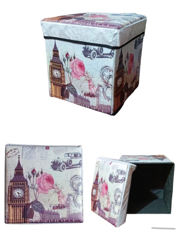 Printed Cube Shape Stool With Storage Box (Mix Design)